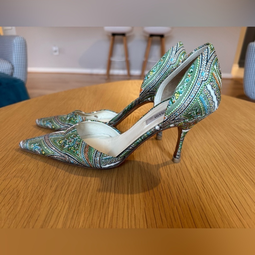 PRADA Fabric Paisley Print Pointed Toe D'Orsay Pumps Heels Size 37.5 - Picture 2 of 8